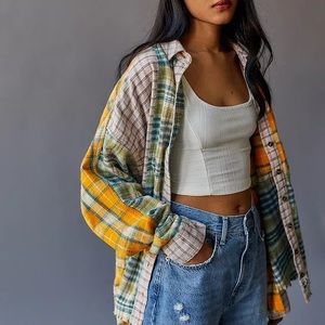 BRAND NEW BDG urban outfitters flannel colorblock spliced patchwork Ted